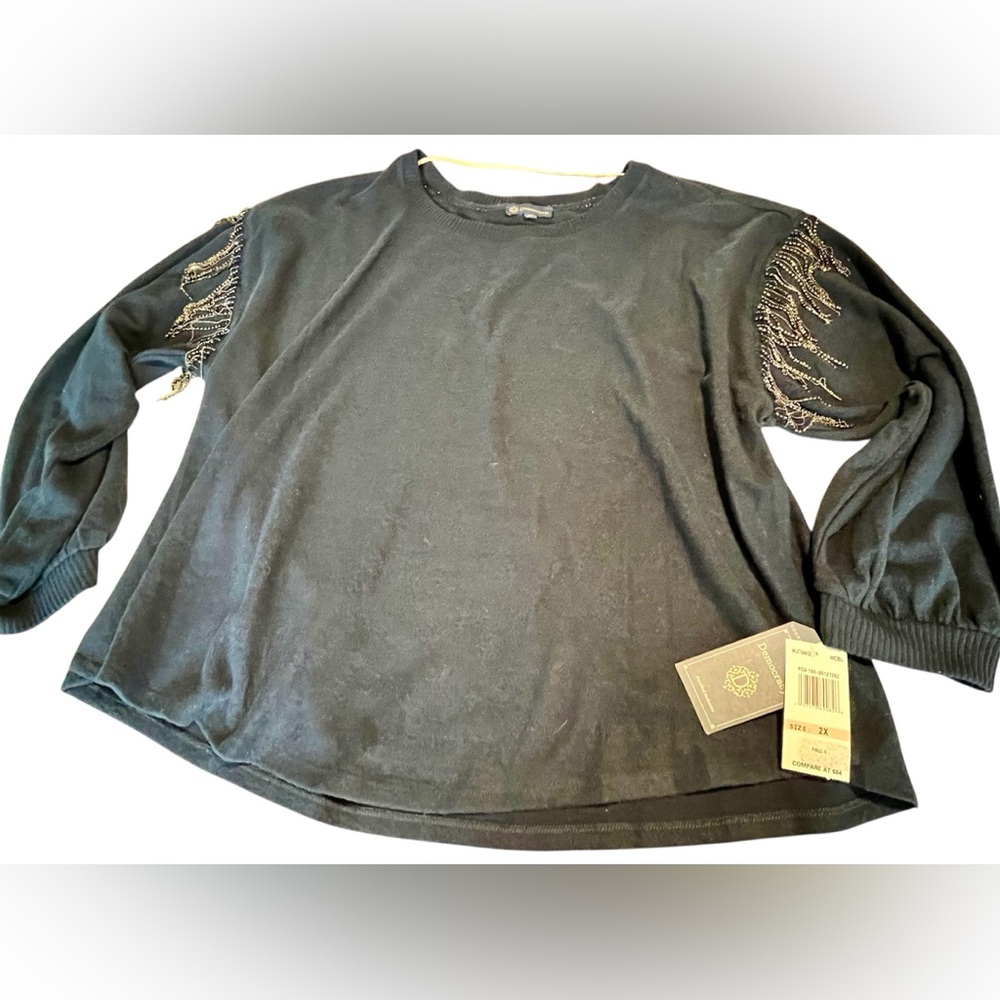 Democracy Women's Embellished Navy Sweater, Size XXL - Picture 2 of 7